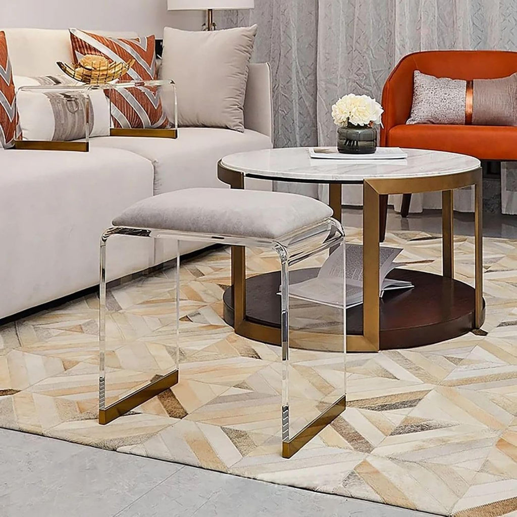 Gray Velvet Gold Acrylic Vanity Stool