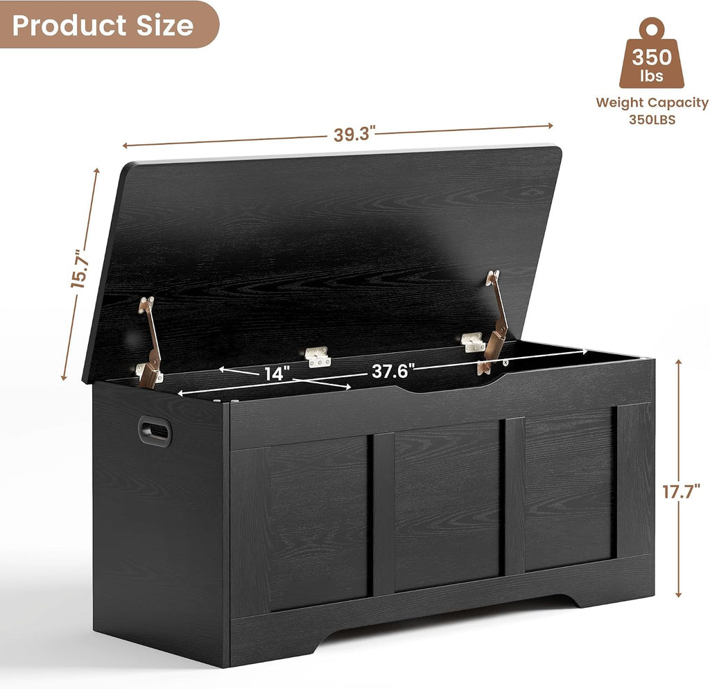 39.4 Inch Black Flip Top Wooden Storage Bench