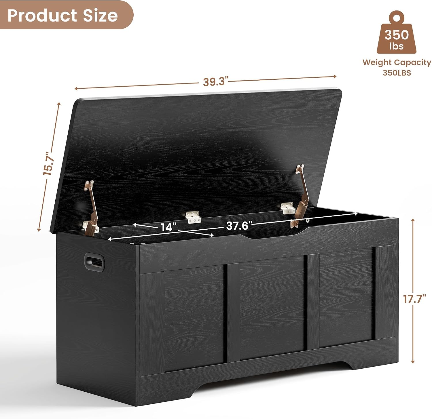 39.4 Inch Black Flip Top Wooden Storage Bench