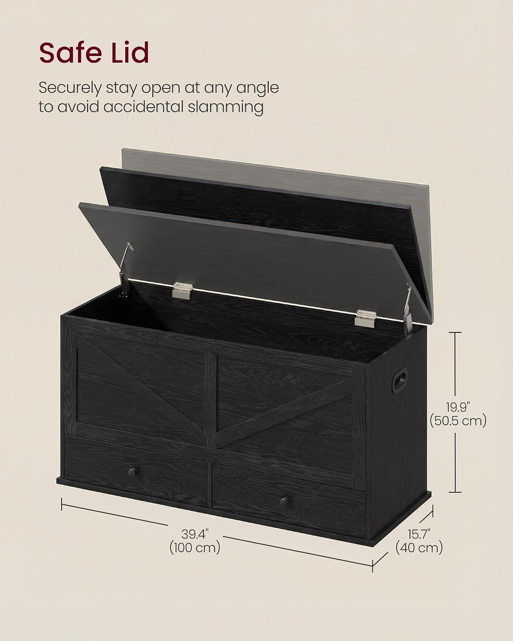 Black Farmhouse Storage Bench With Drawers