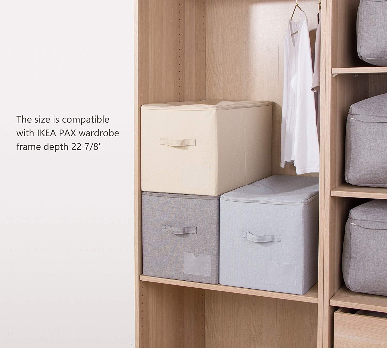 2 Beige Foldable Fabric Storage Bins
