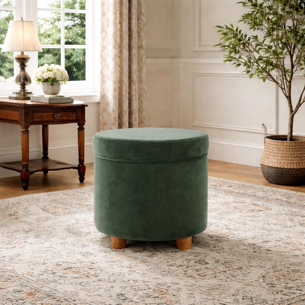 19 Inch Green Velvet Storage Ottoman