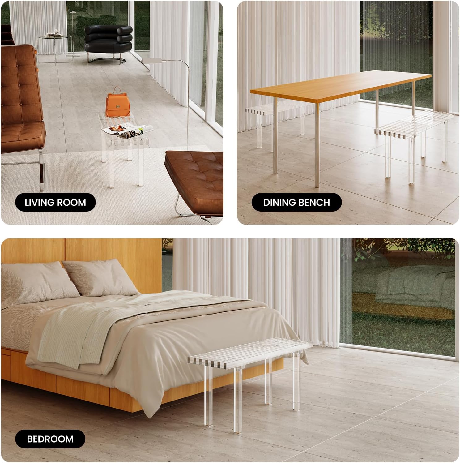 35 Inch Clear Acrylic Entryway Storage Bench
