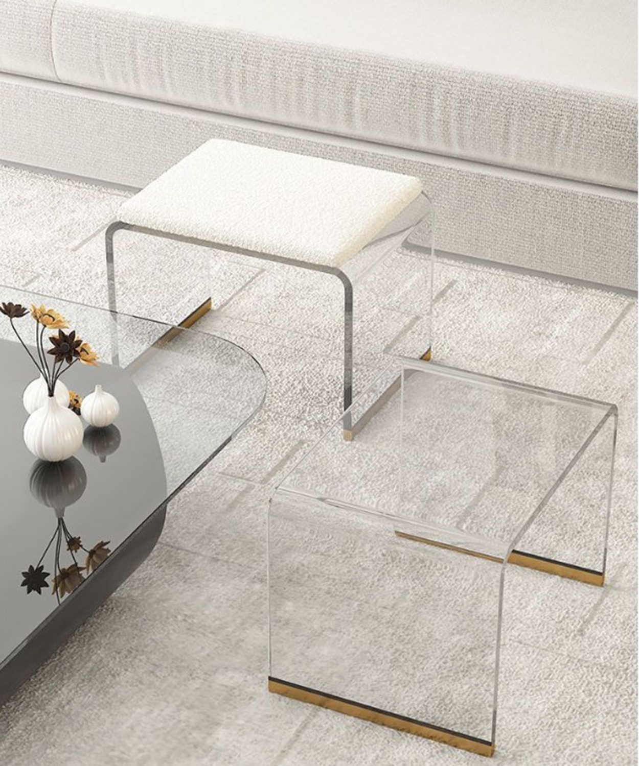 Cushioned Clear Acrylic Vanity Ottoman Stool