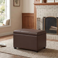 24 Inch Brown Leather Storage Ottoman Bench