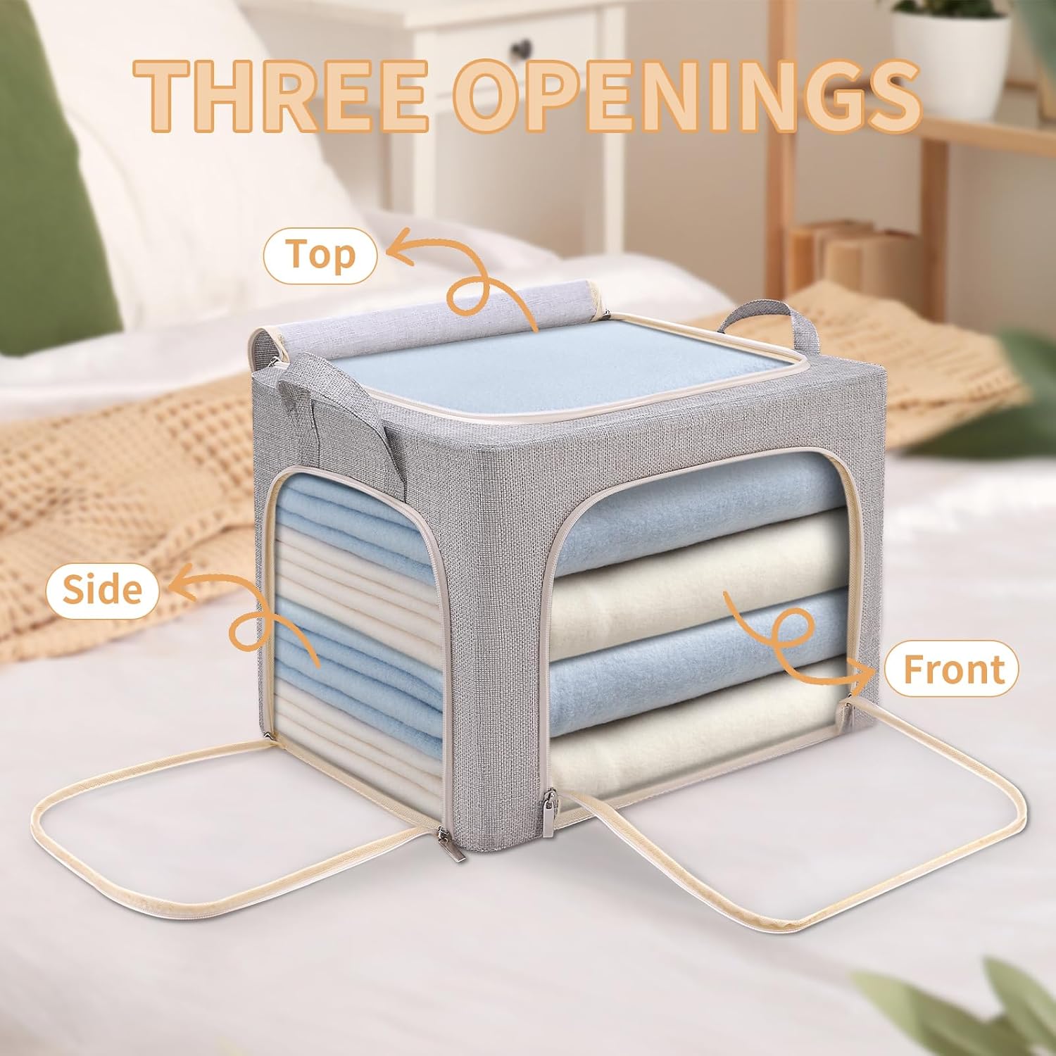3 Pack Metal Frame Fabric Storage Bins