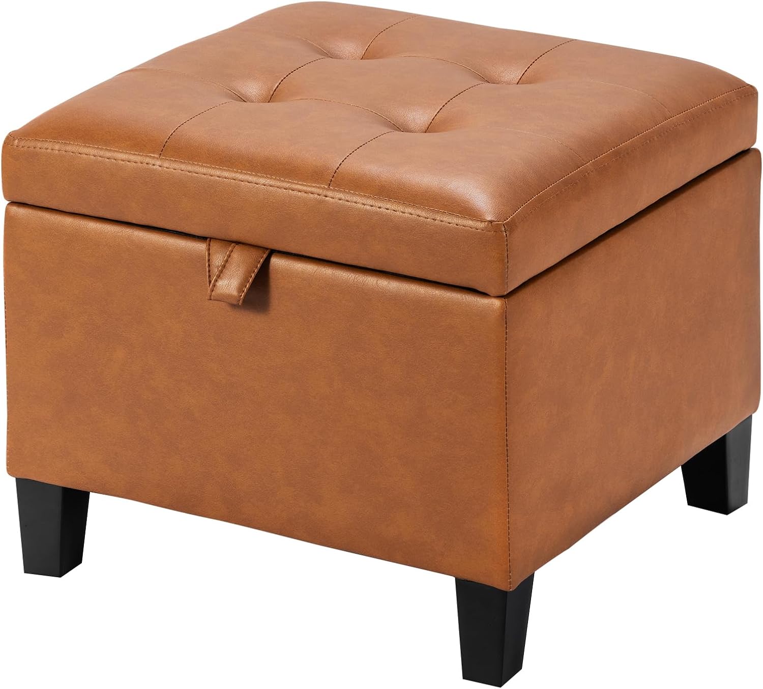 Square Brown Leather Storage Ottoman