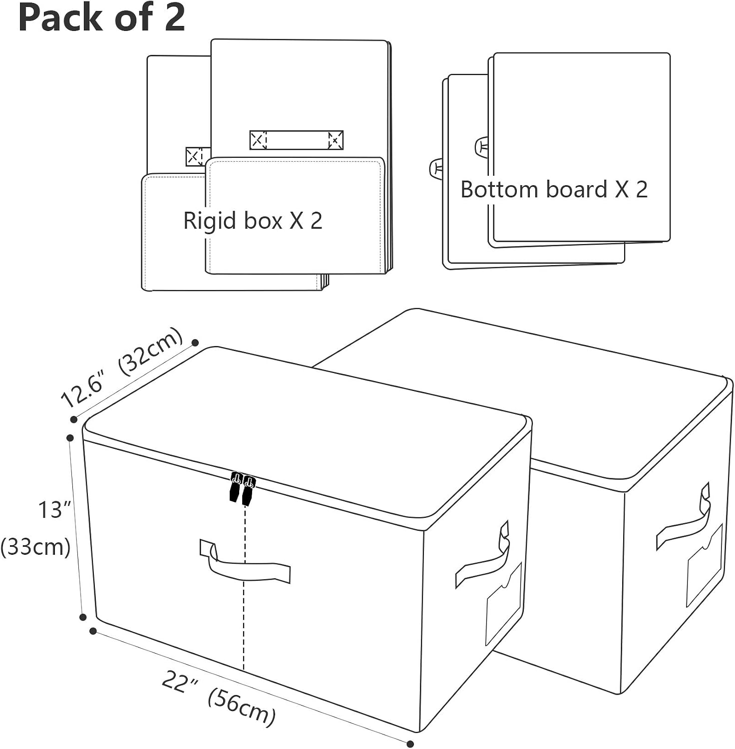 2 Beige Foldable Fabric Storage Bins