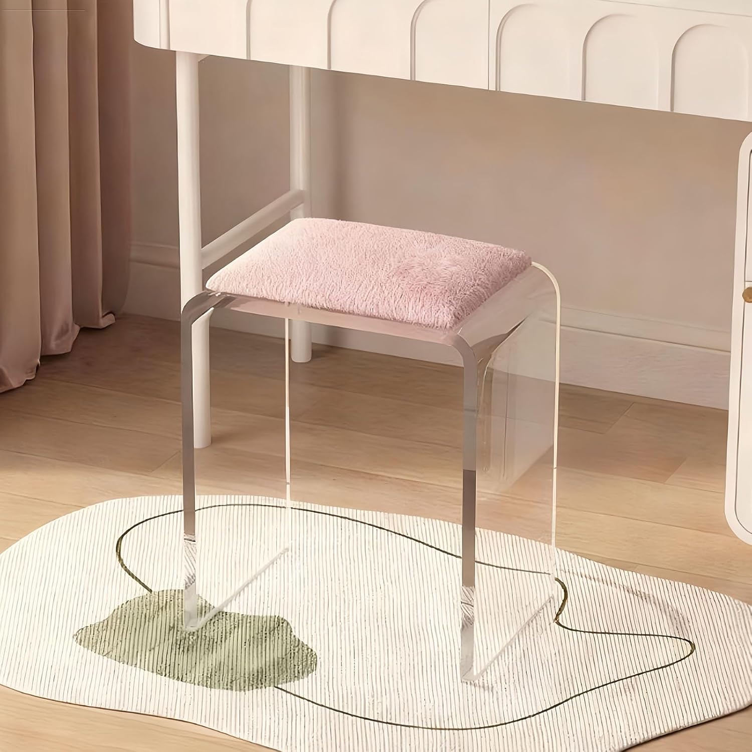 White Cushioned Clear Acrylic Shoe Vanity Stool
