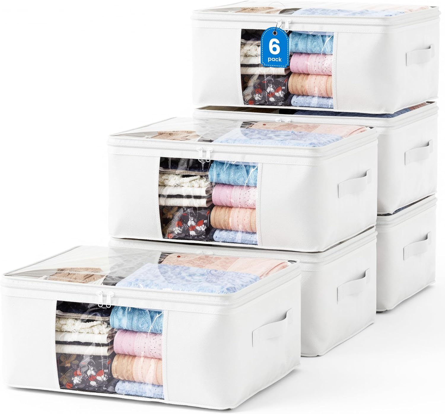 6 White Fabric Clothes Storage Bags