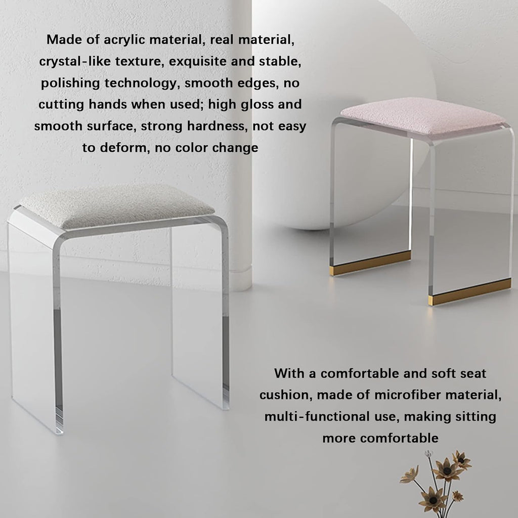 Cushioned Clear Acrylic Vanity Ottoman Stool