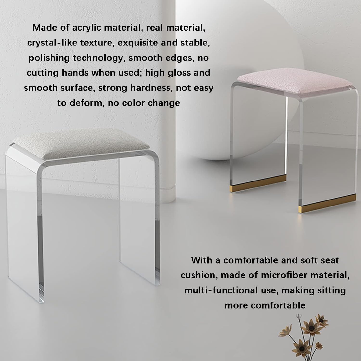 Cushioned Clear Acrylic Vanity Ottoman Stool