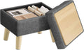 Gray Linen Fabric Storage Ottoman