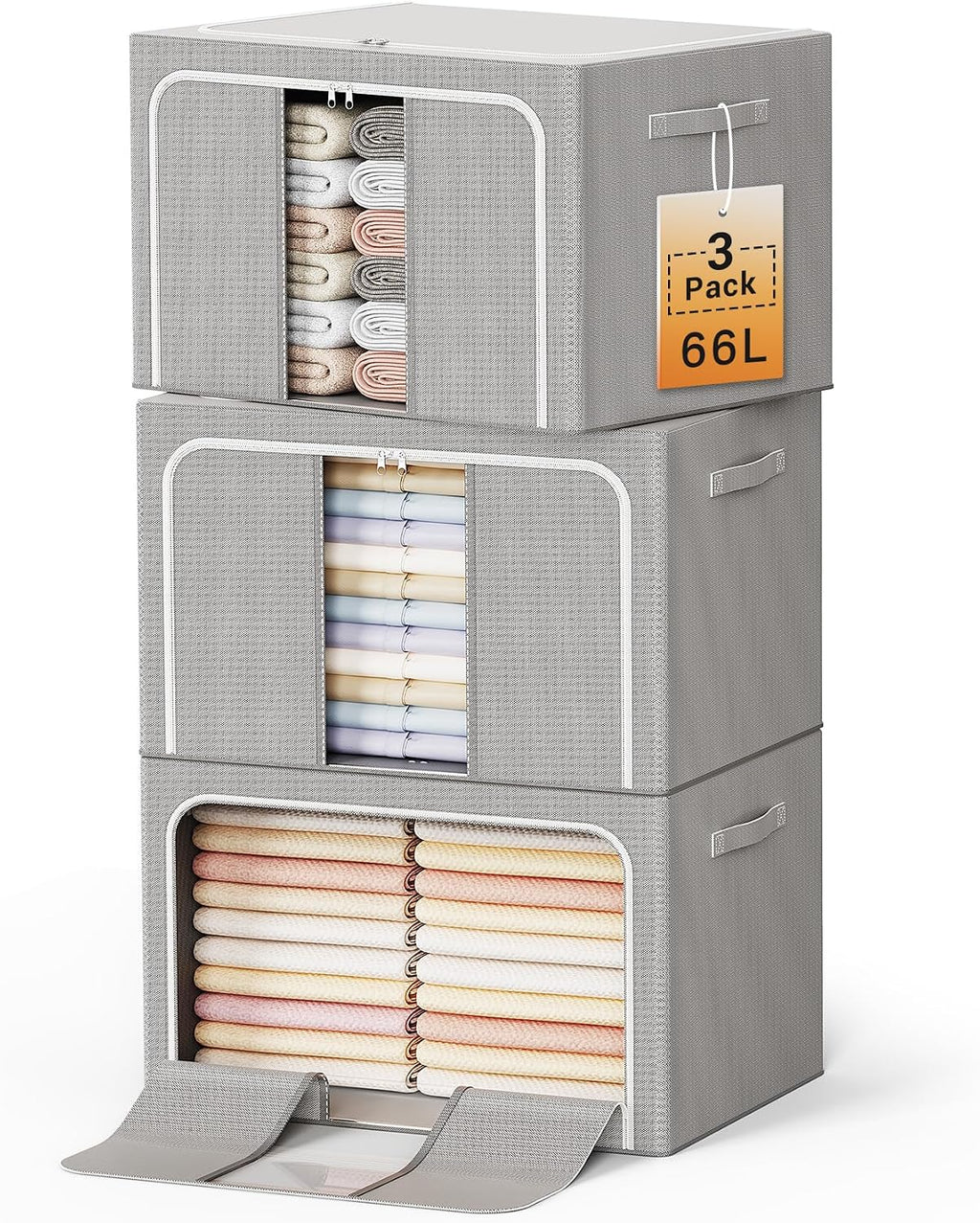 3 Pack Metal Frame Clothes Storage Bins