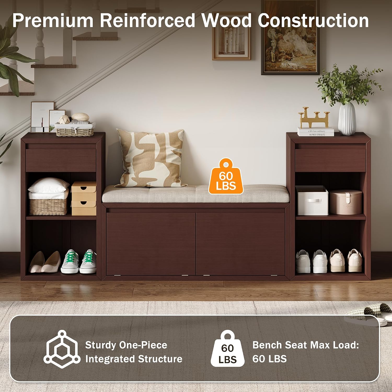 Espresso Farmhouse Multi Storage Shoe Bench