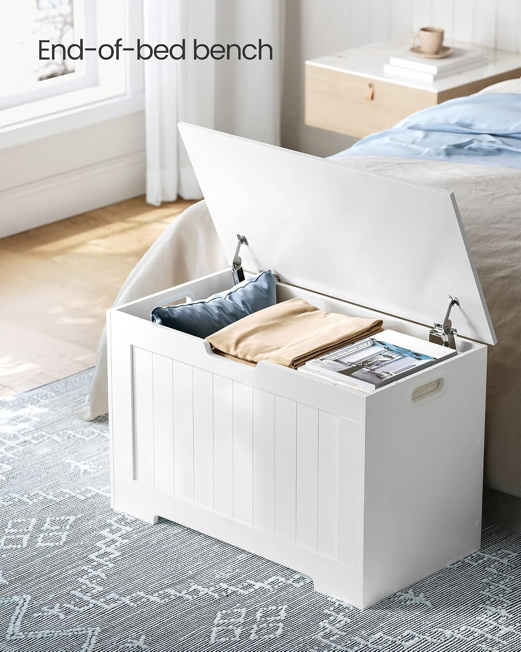 White Farmhouse Flip Top Storage Shoe Bench