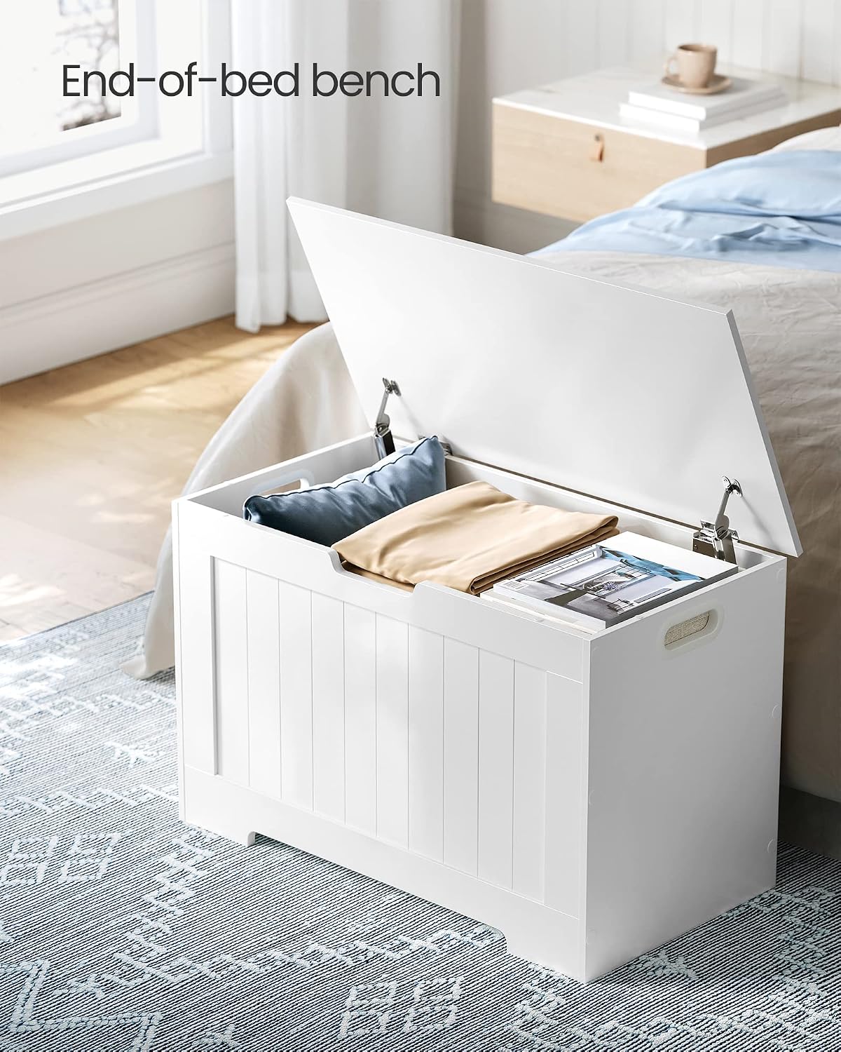 White Farmhouse Flip Top Storage Shoe Bench