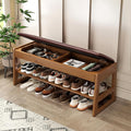 Wood Leather Cushion Storage Shoe Bench