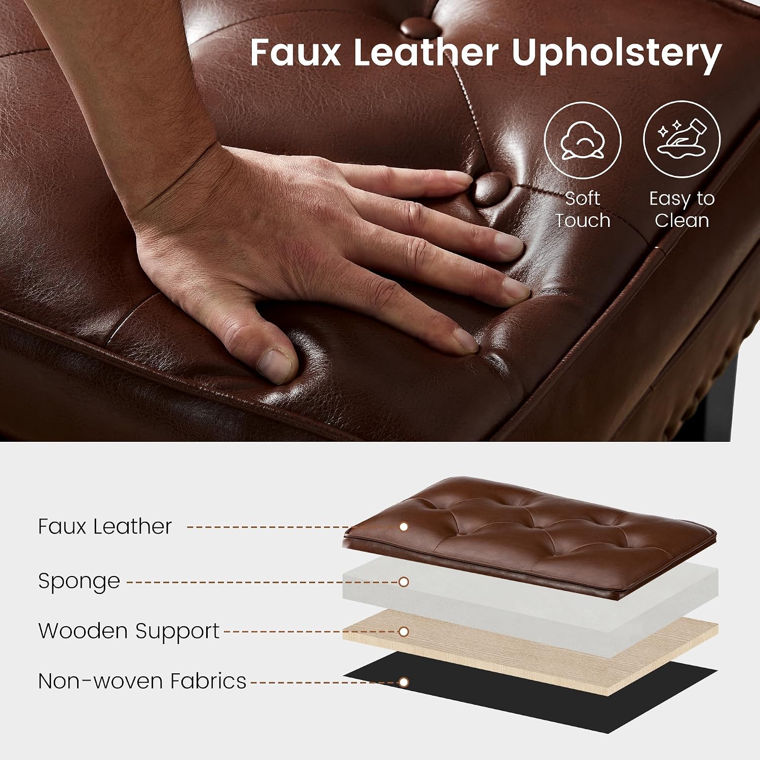Mid Century Leather Ottoman Stool