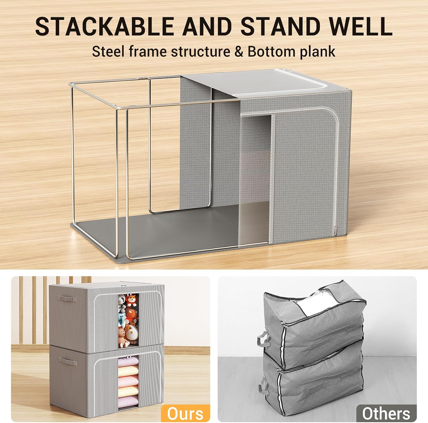 3 Pack Metal Frame Clothes Storage Bins