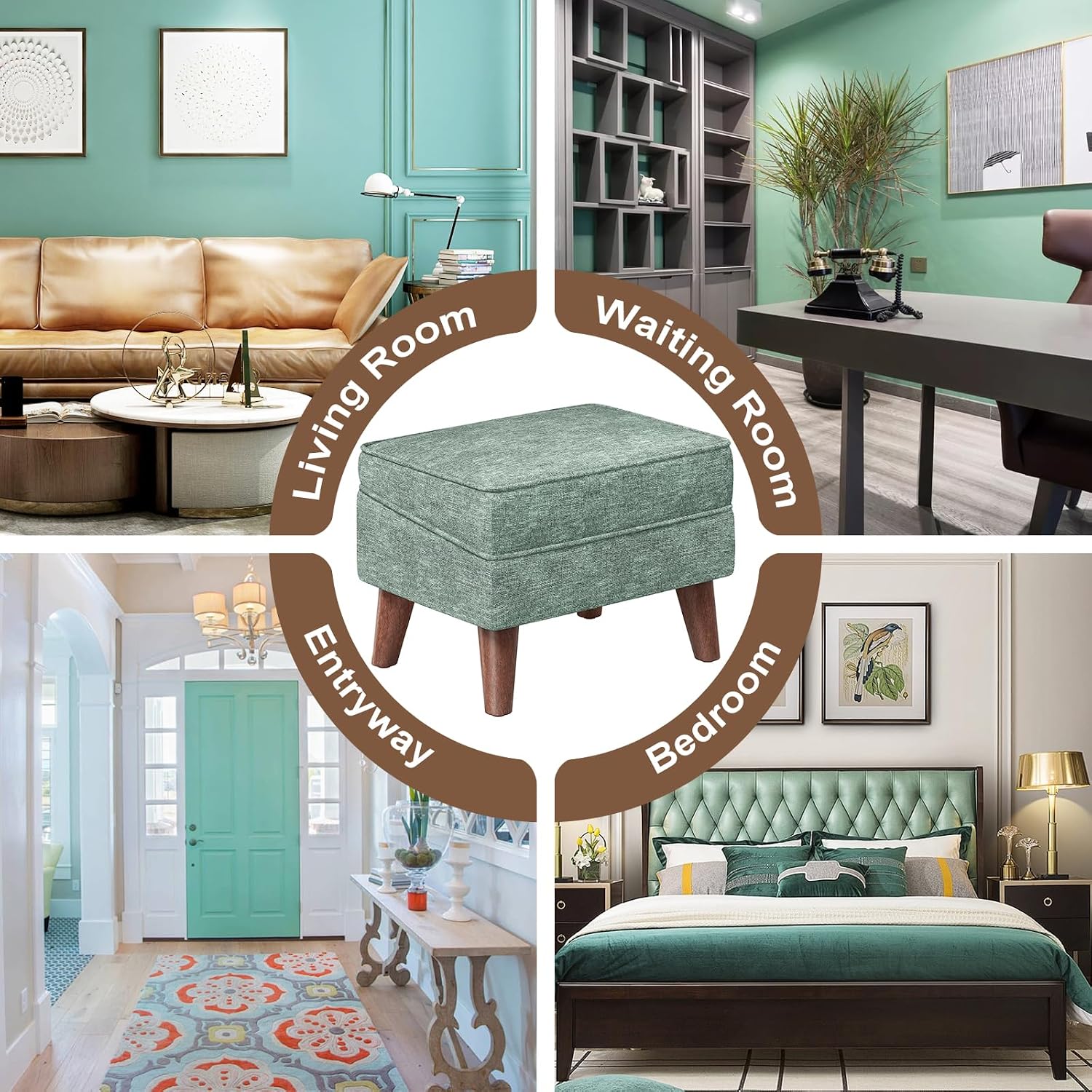 Green Small Storage Footstool Ottoman