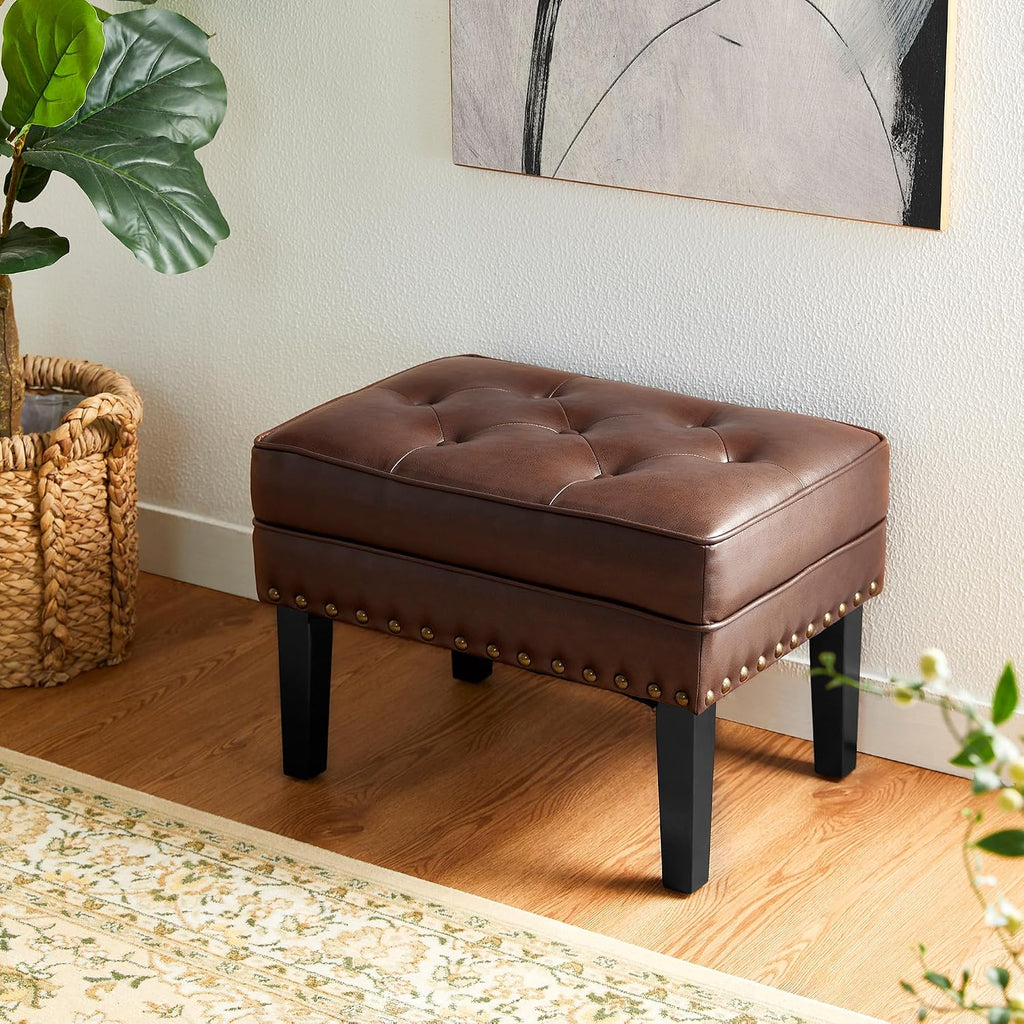 Tufted Leather Square Ottoman