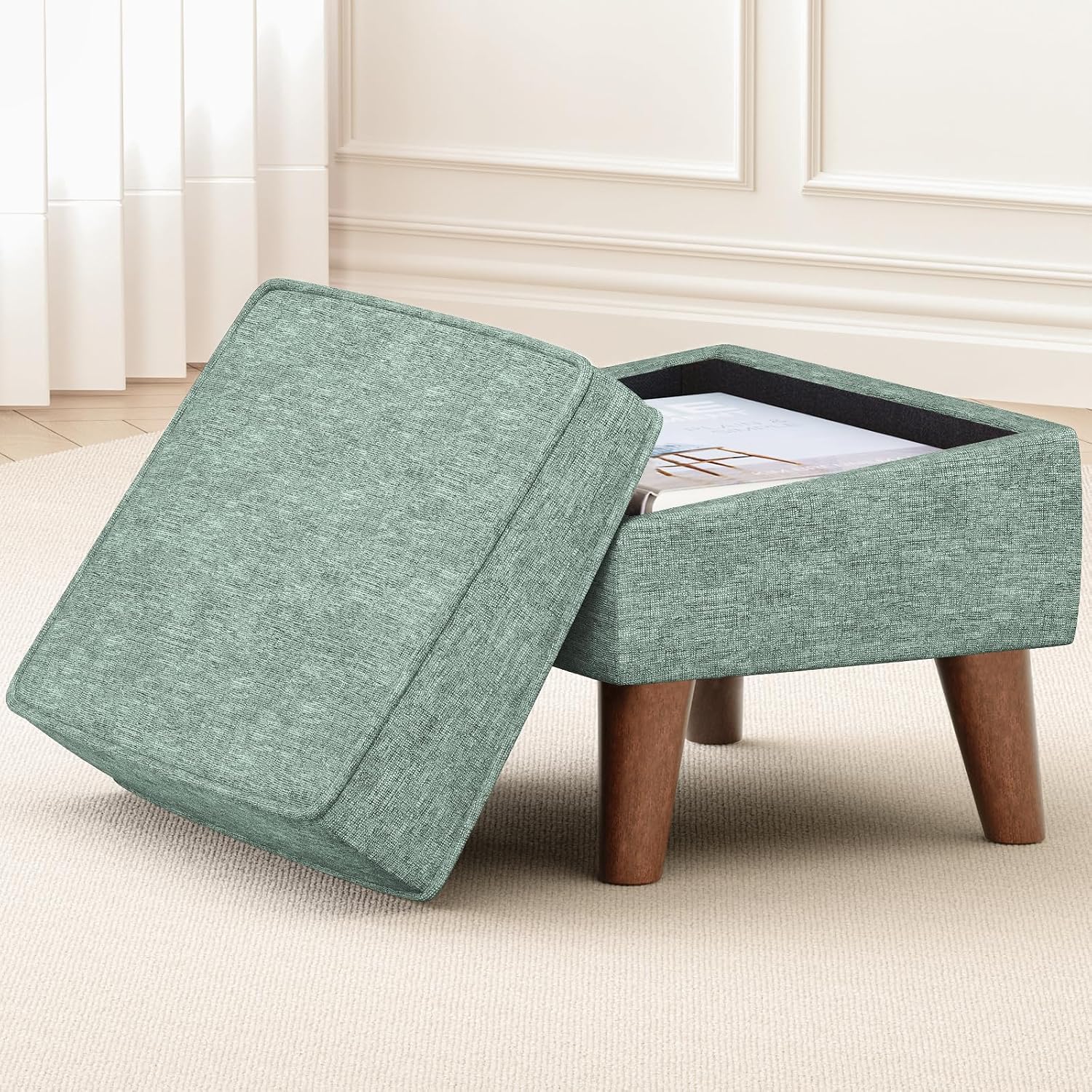 Green Small Storage Footstool Ottoman