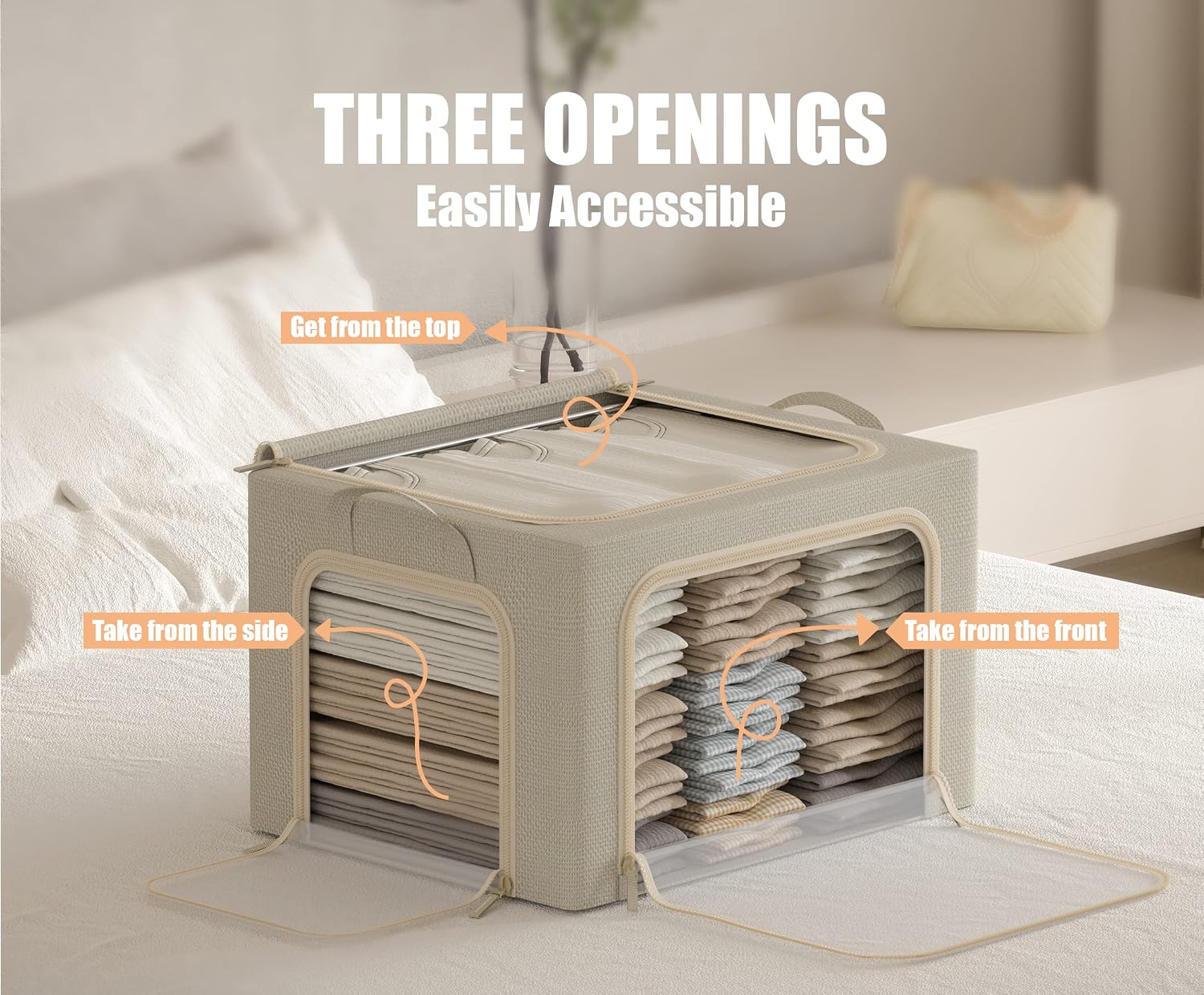 3 Beige Metal Frame Storage Bins