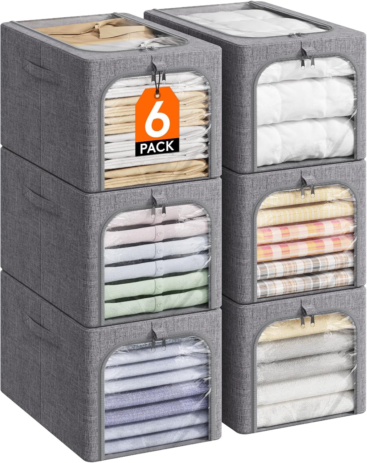 6 Metal Frame Fabric Storage Bins