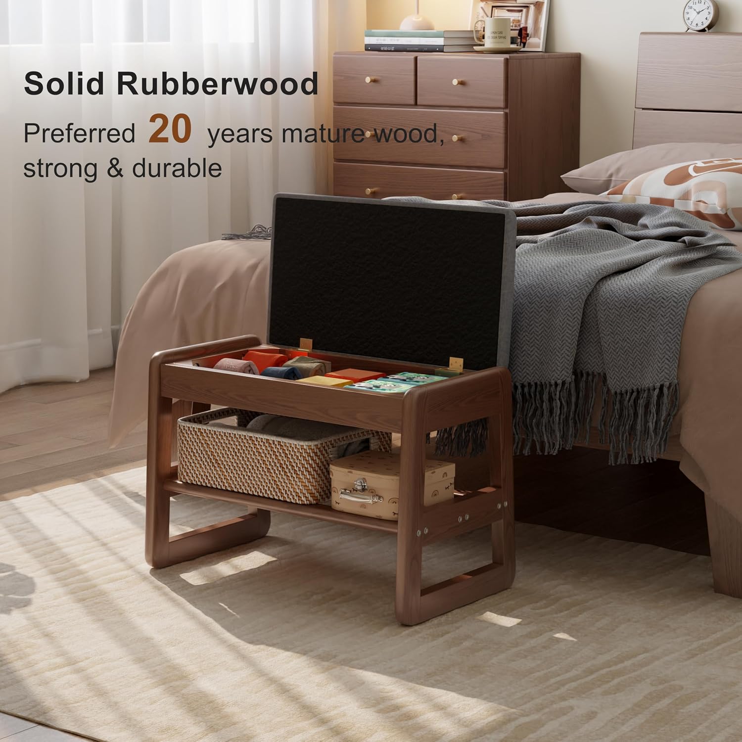 Walnut Cushioned Flip Top Shoe Bench