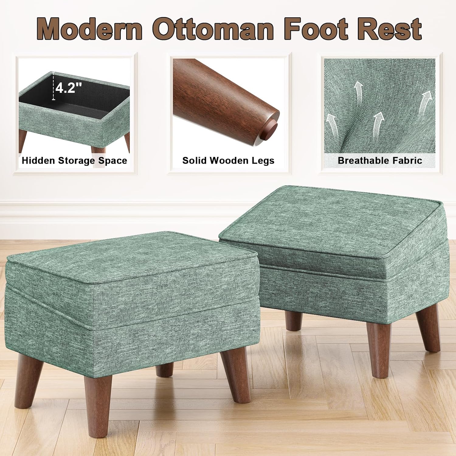 Green Small Storage Footstool Ottoman