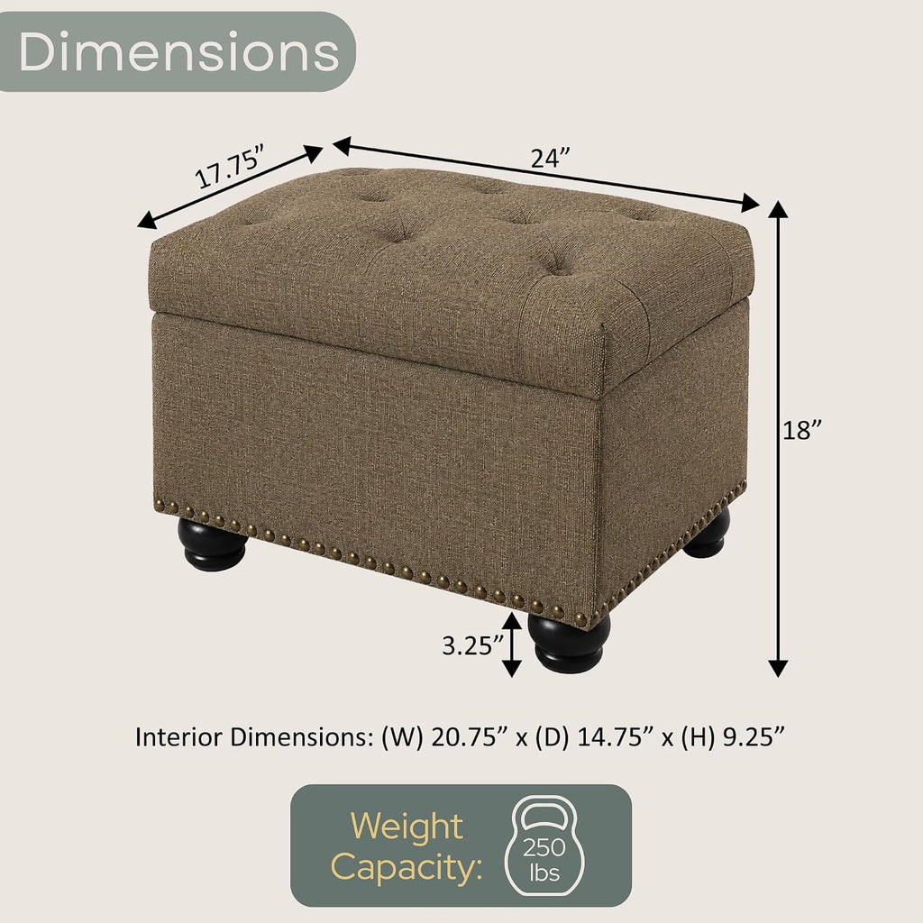 24 Inch Sandstone Fabric Storage Ottoman