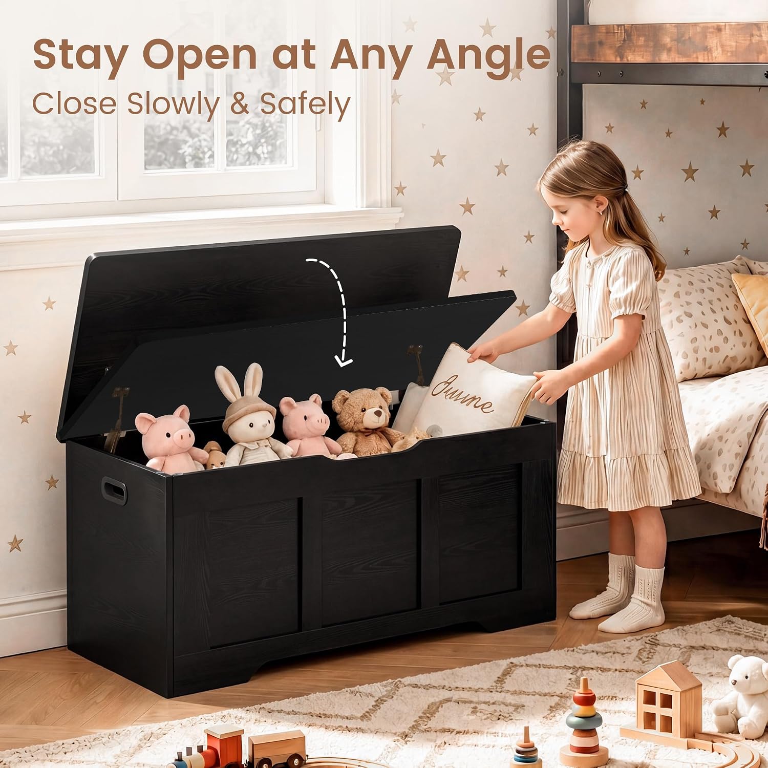 39.4 Inch Black Flip Top Wooden Storage Bench