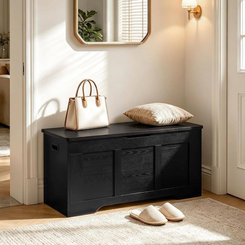 39.4 Inch Black Flip Top Wooden Storage Bench
