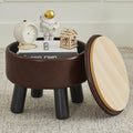 Brown Round Leather Storage Ottoman