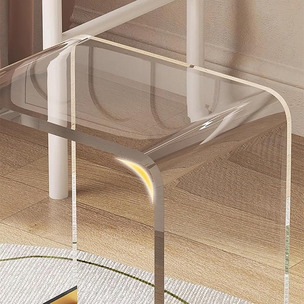 White Sherpa Cushion Clear Acrylic Vanity Stool