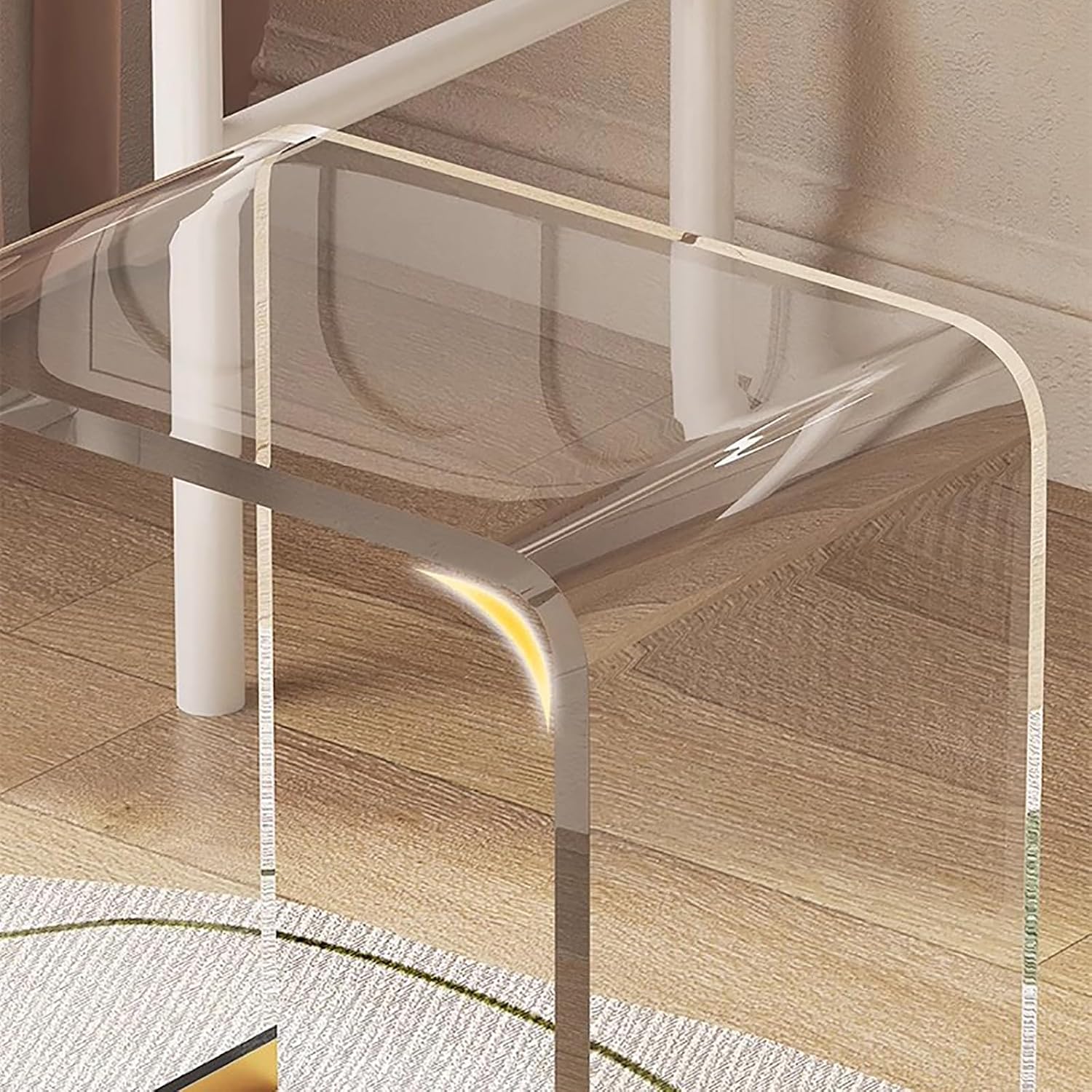 White Sherpa Cushion Clear Acrylic Vanity Stool