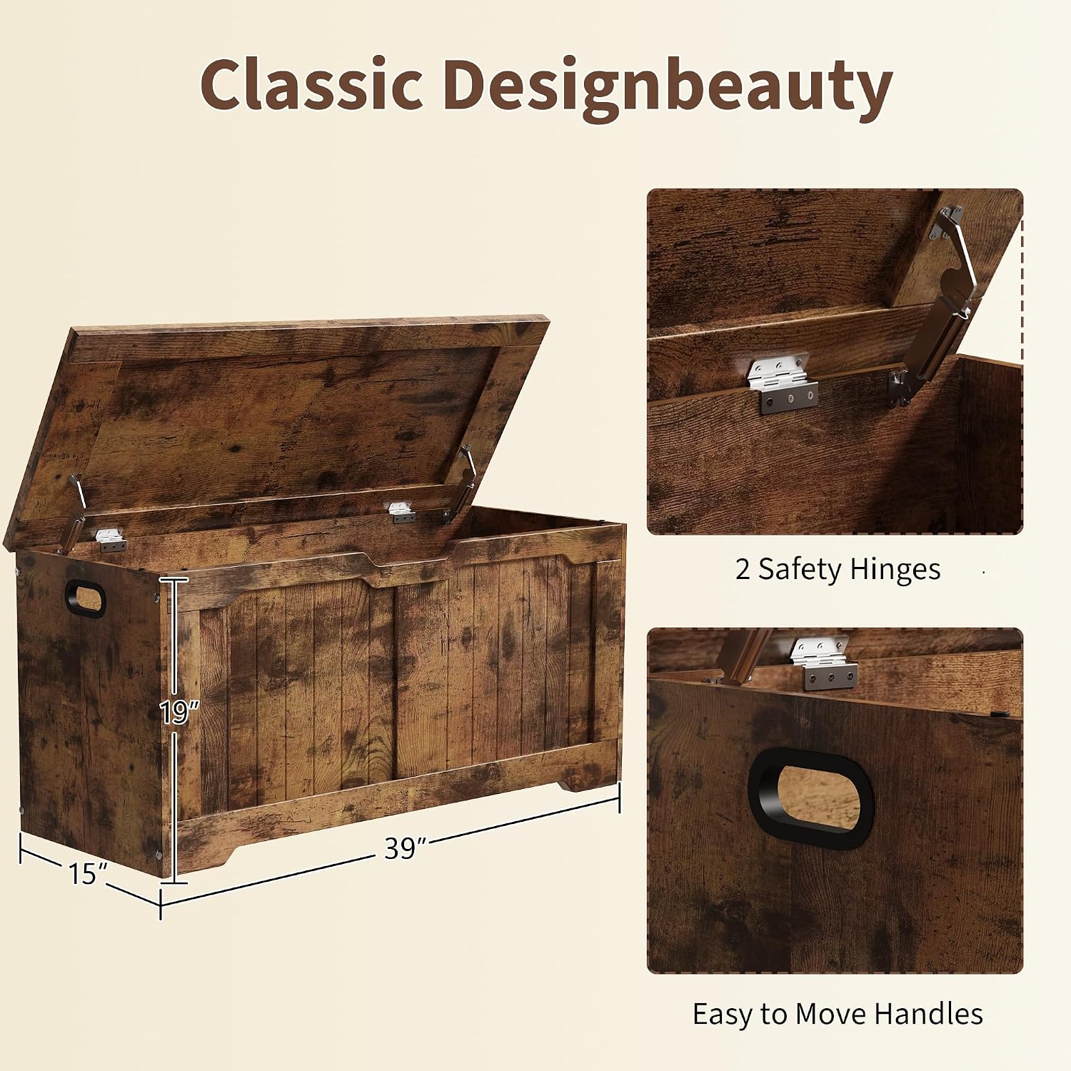 Farmhouse Safety Hinge Storage Bench
