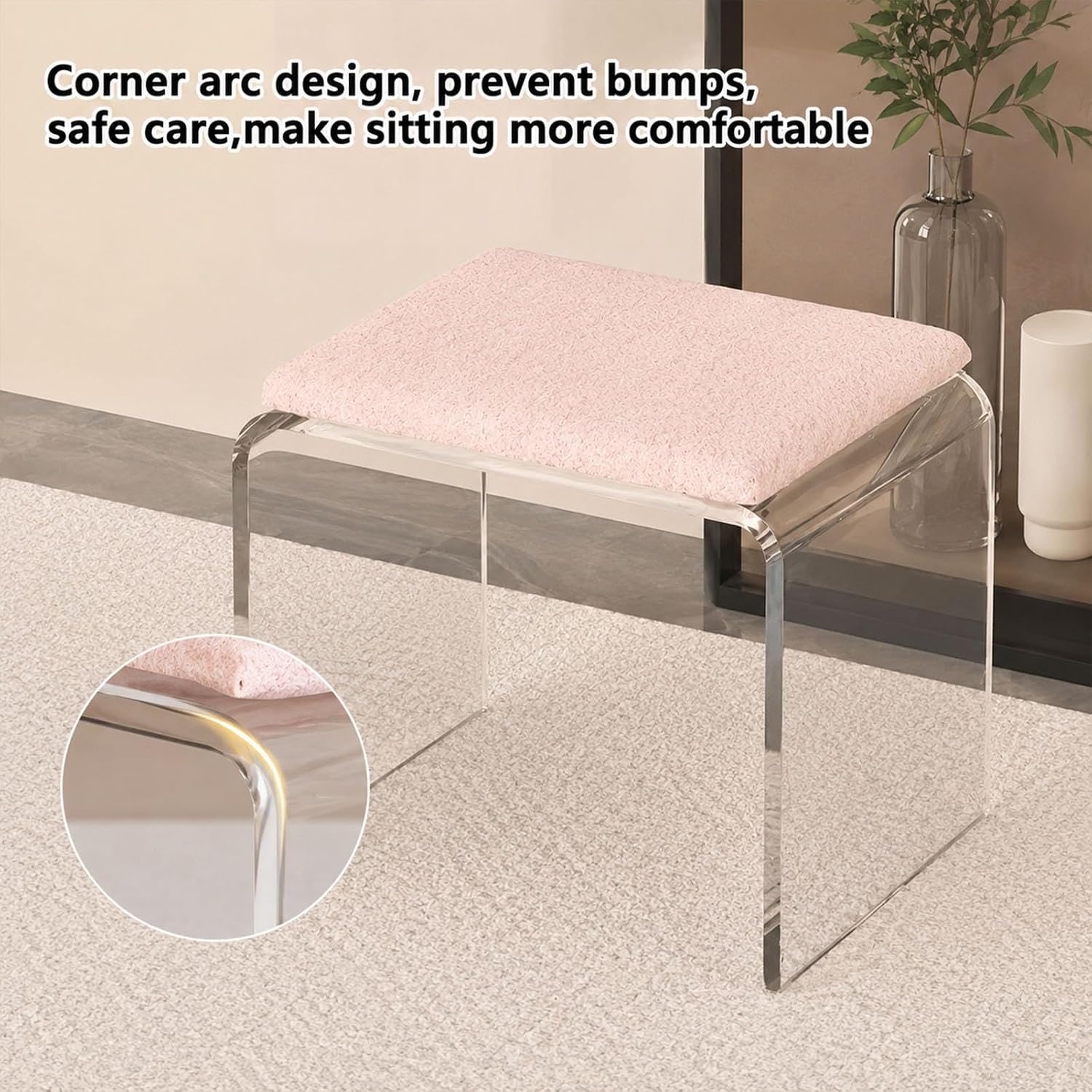 White Cushioned Clear Acrylic Shoe Vanity Stool