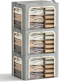 3 Pcs Light Grey Metal Frame Storage Bins