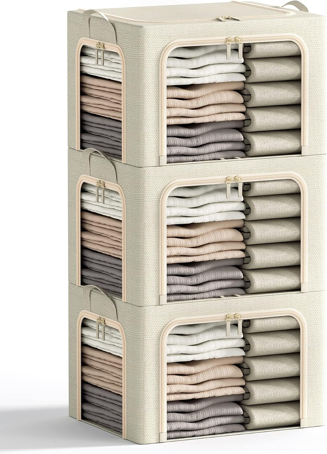 3 Beige Metal Frame Storage Bins