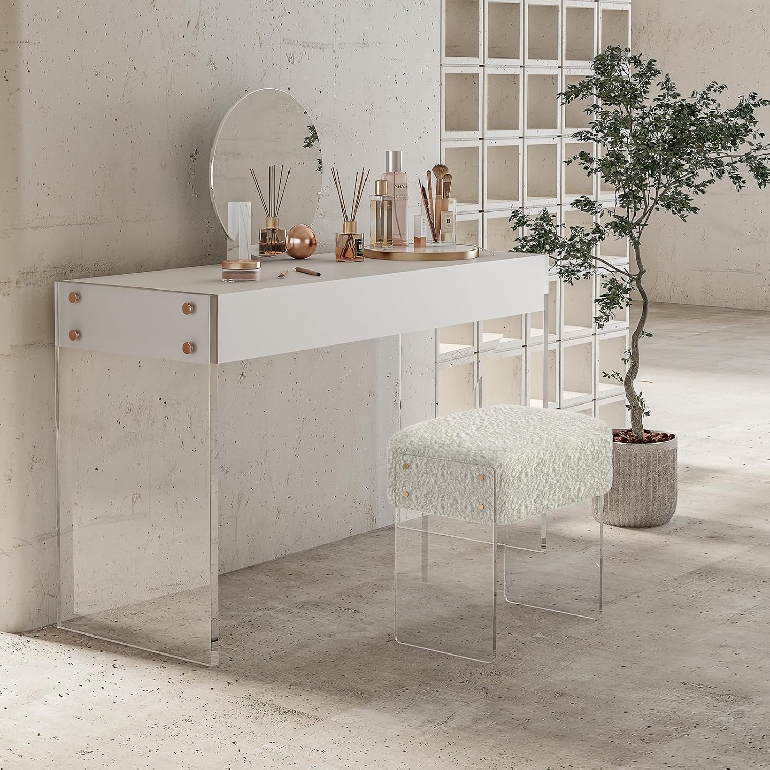 Wool Acrylic Leg Multifunctional Vanity Stool Ottoman