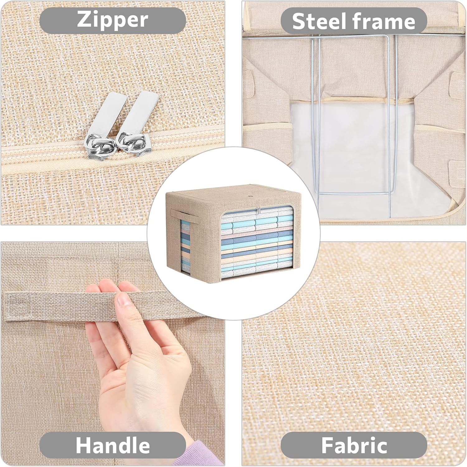 2 Pack Beige Fabric Storage Bins