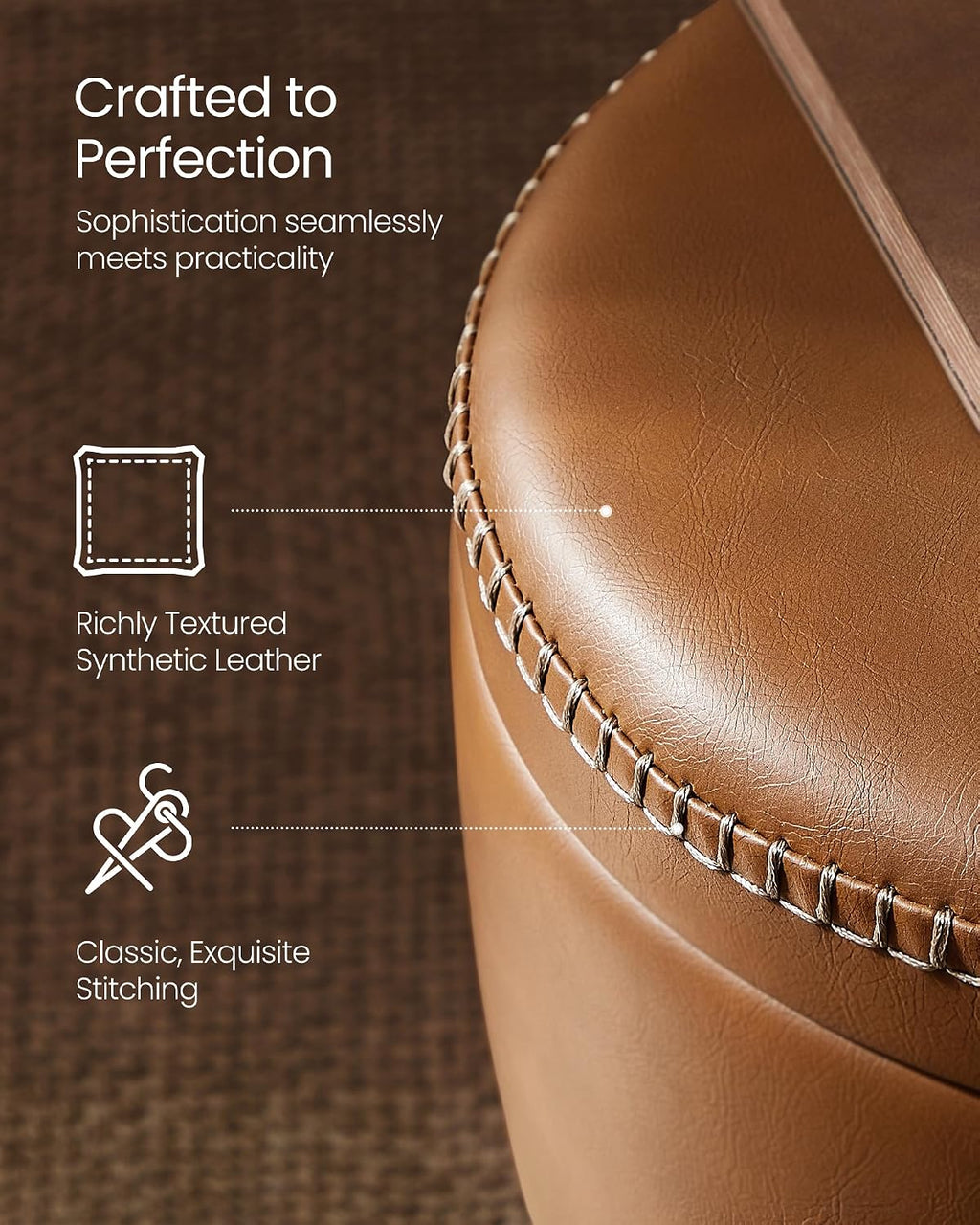 Caramel Round Leather Storage Ottoman