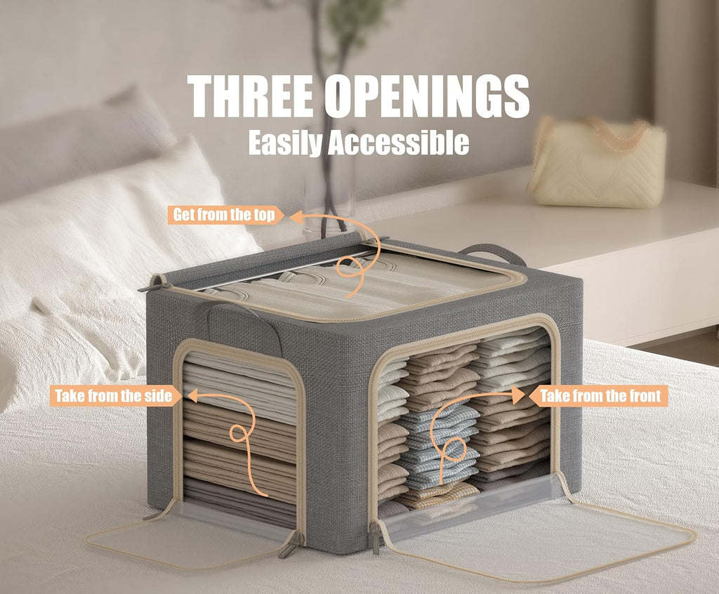 3 Pcs Light Grey Metal Frame Storage Bins