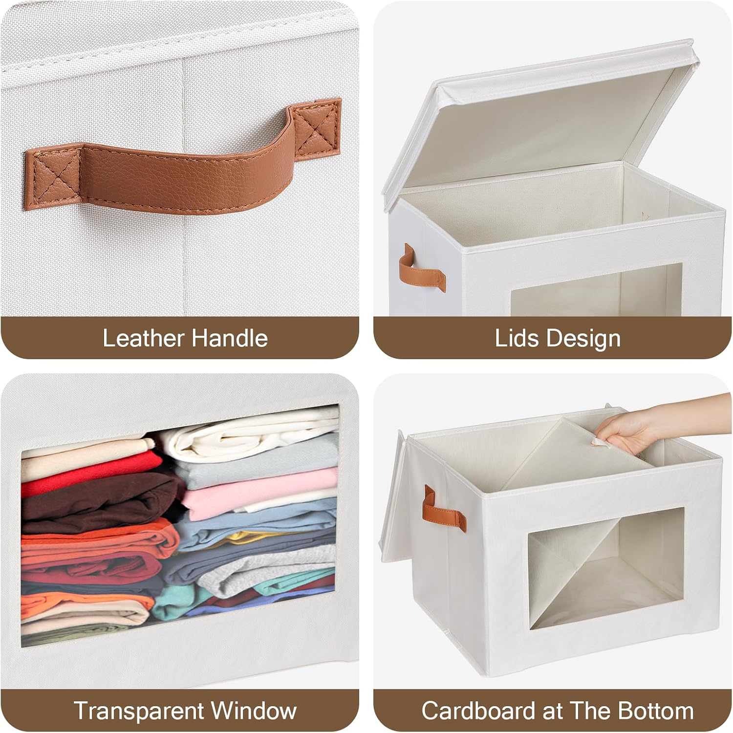 3 Beige Handle Fabric Storage Bins