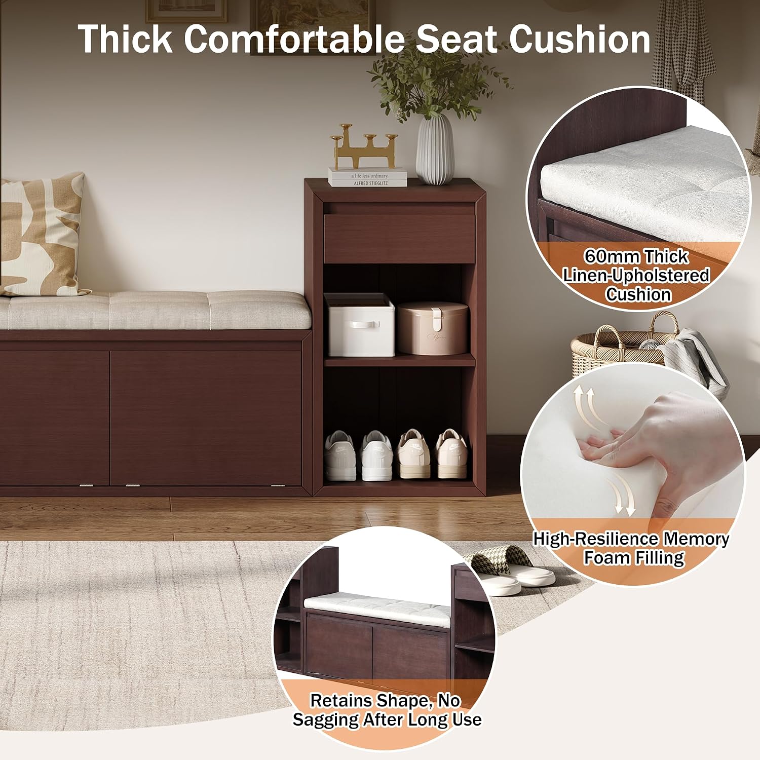 Espresso Farmhouse Multi Storage Shoe Bench