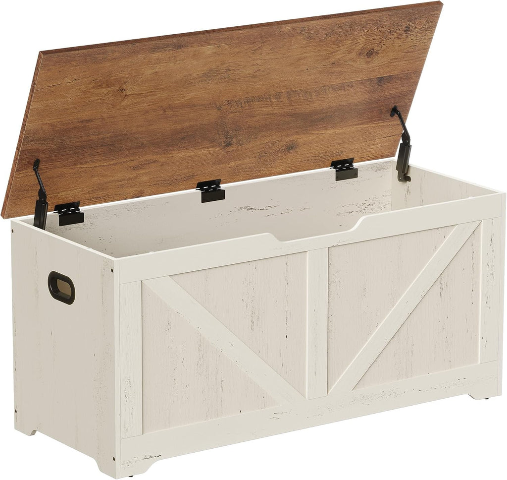 Honey Brown White Farmhouse Storage Bench