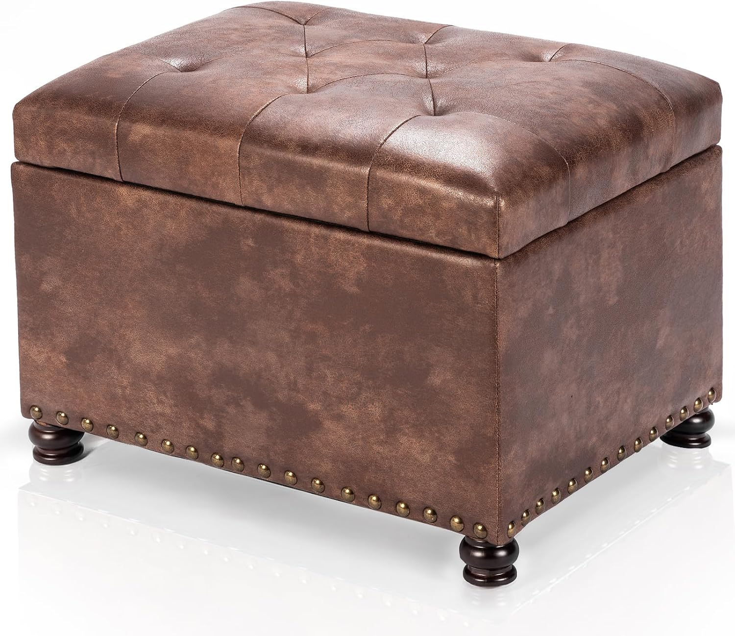 24" Tufted Leather Storage Ottoman Bench