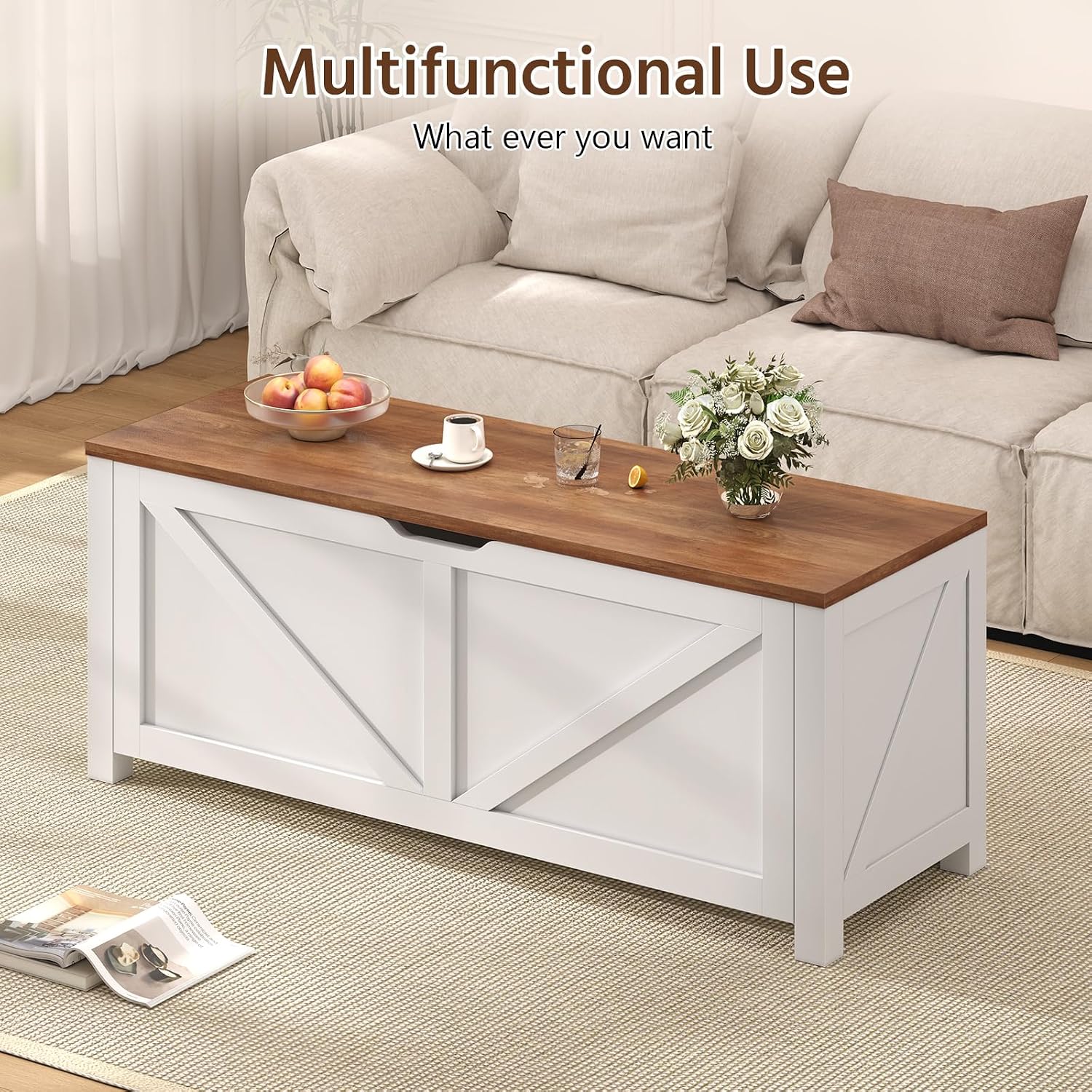 47.2 Inch Farmhouse Wooden Storage Chest Bench